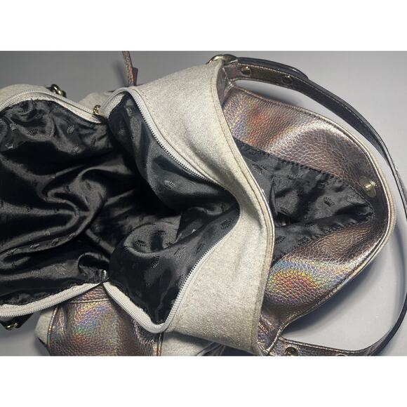 Juicy Couture Y2K Shoulder Bag Womens Gray Hobo Iridescent Trim Velvet Logo - Picture 8 of 14